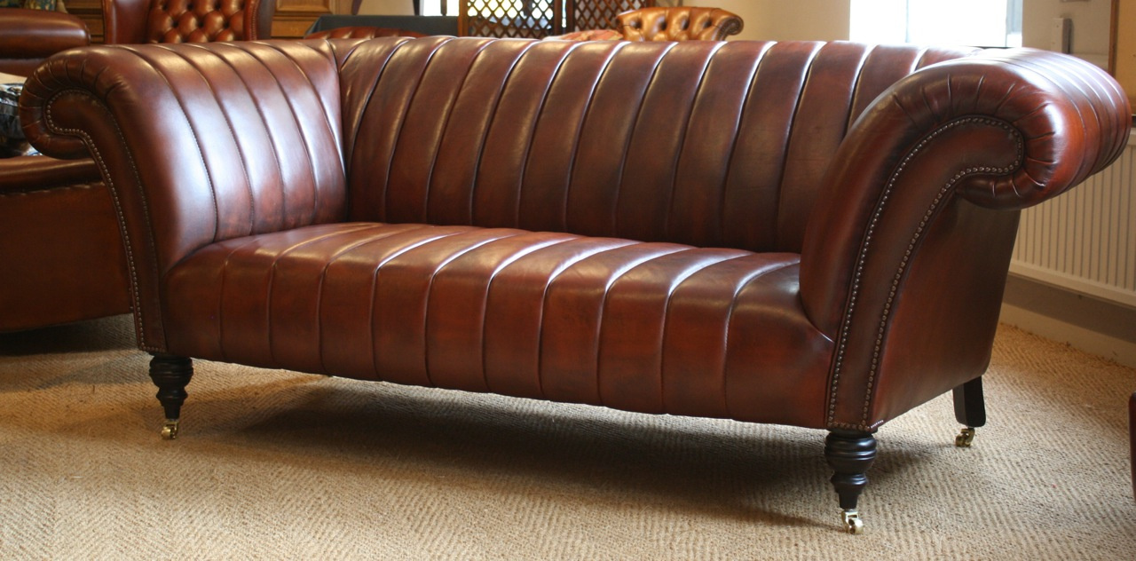 Fluted Leather Chesterfield, Classic Leather Chesterfield Sofa, Groucho